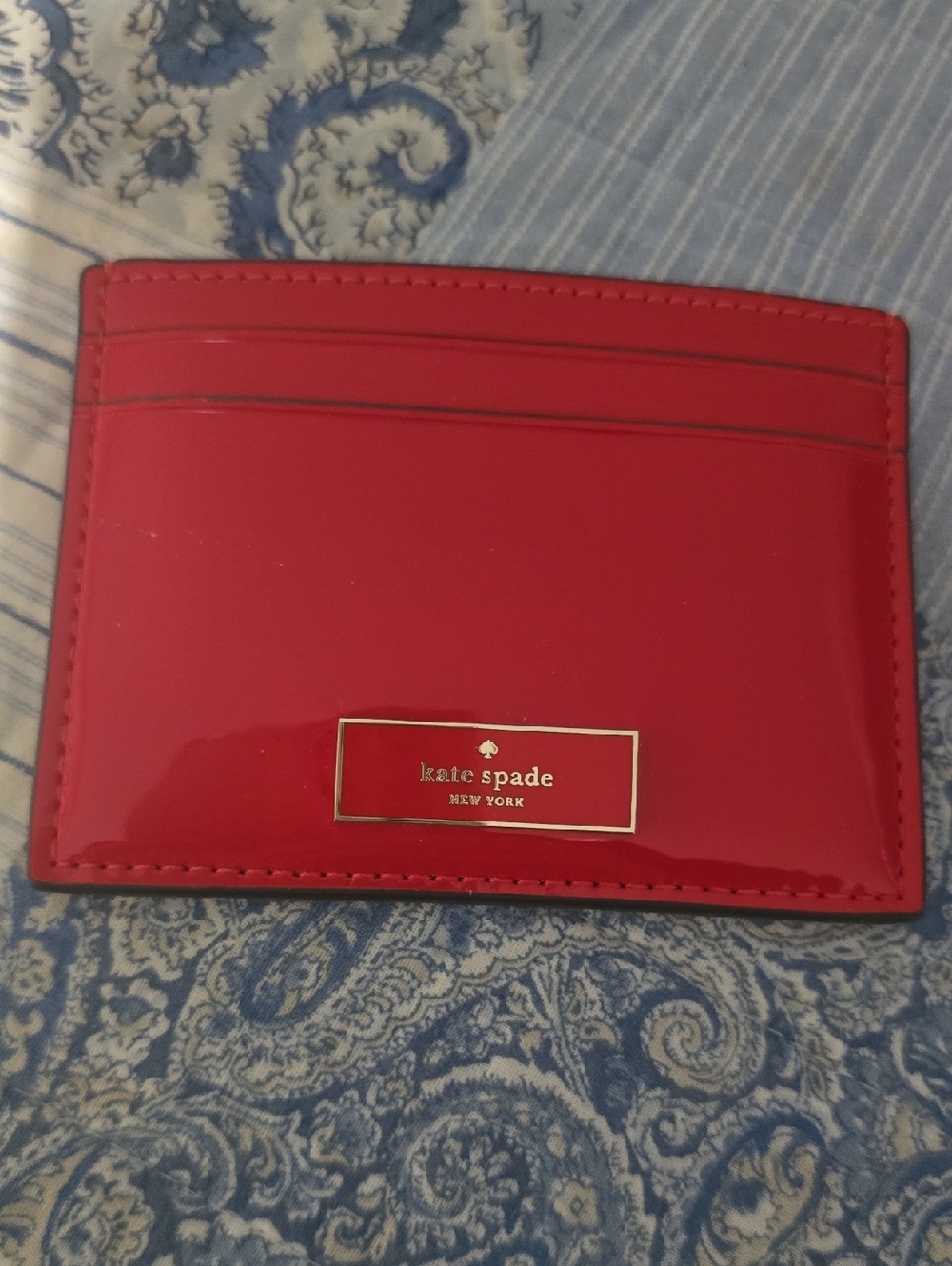 kate spade Red Patent Card Case with Gold Plaque